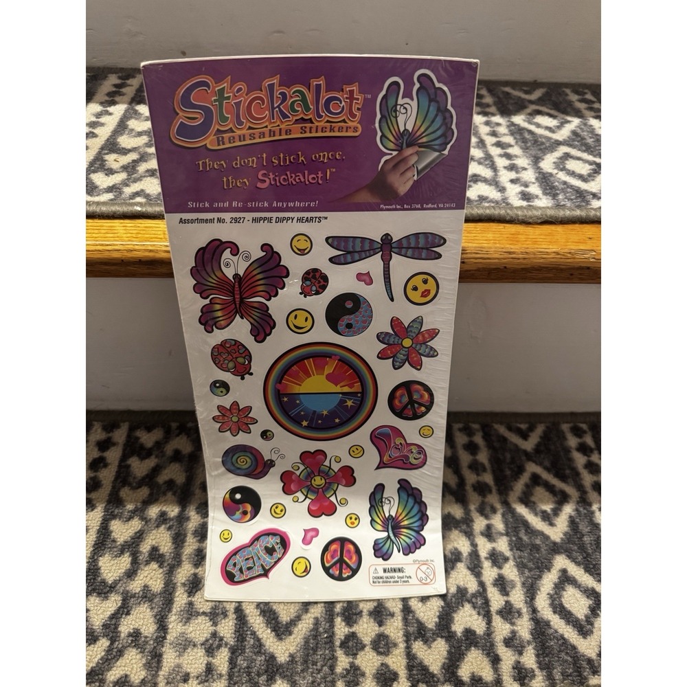 Vintage Stickalot Reusable Stickers Hippie Dippy Hearts Flowers Colorful 90s Y2K